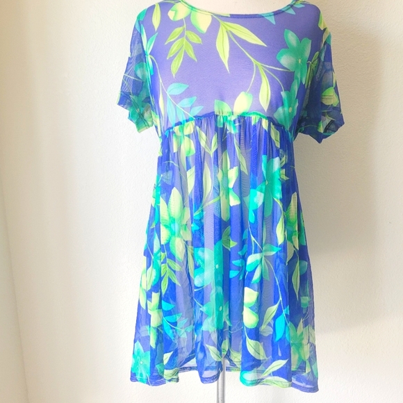 Cole of California Swim Swim Cover Lime Green And Blue Mesh